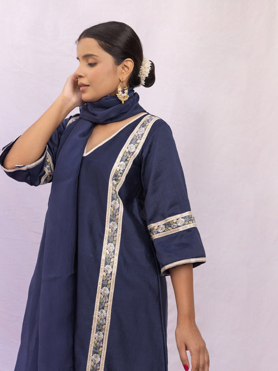 Nitya Blue Chanderi Silk A-line Kurta Set