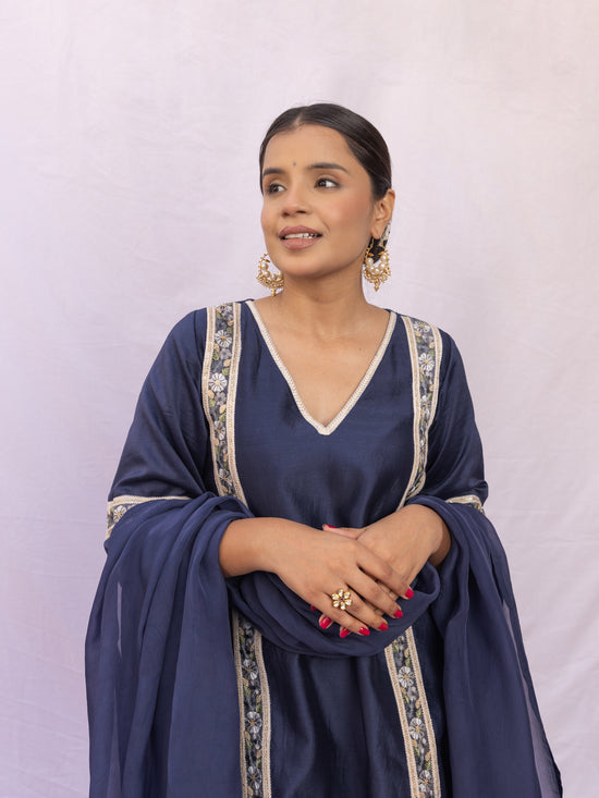 Nitya Blue Chanderi Silk A-line Kurta Set