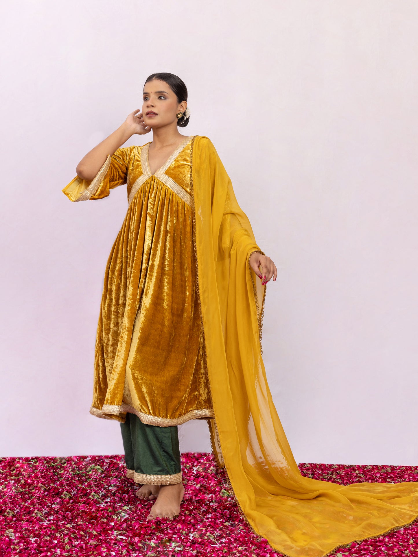 Gauri Mustard Velvet - Set of 3