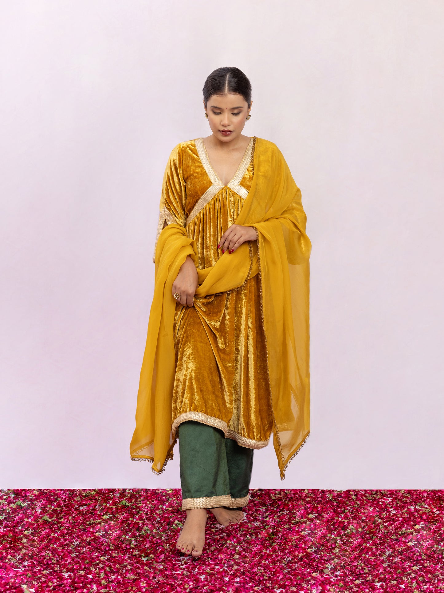 Gauri Mustard Velvet - Set of 3