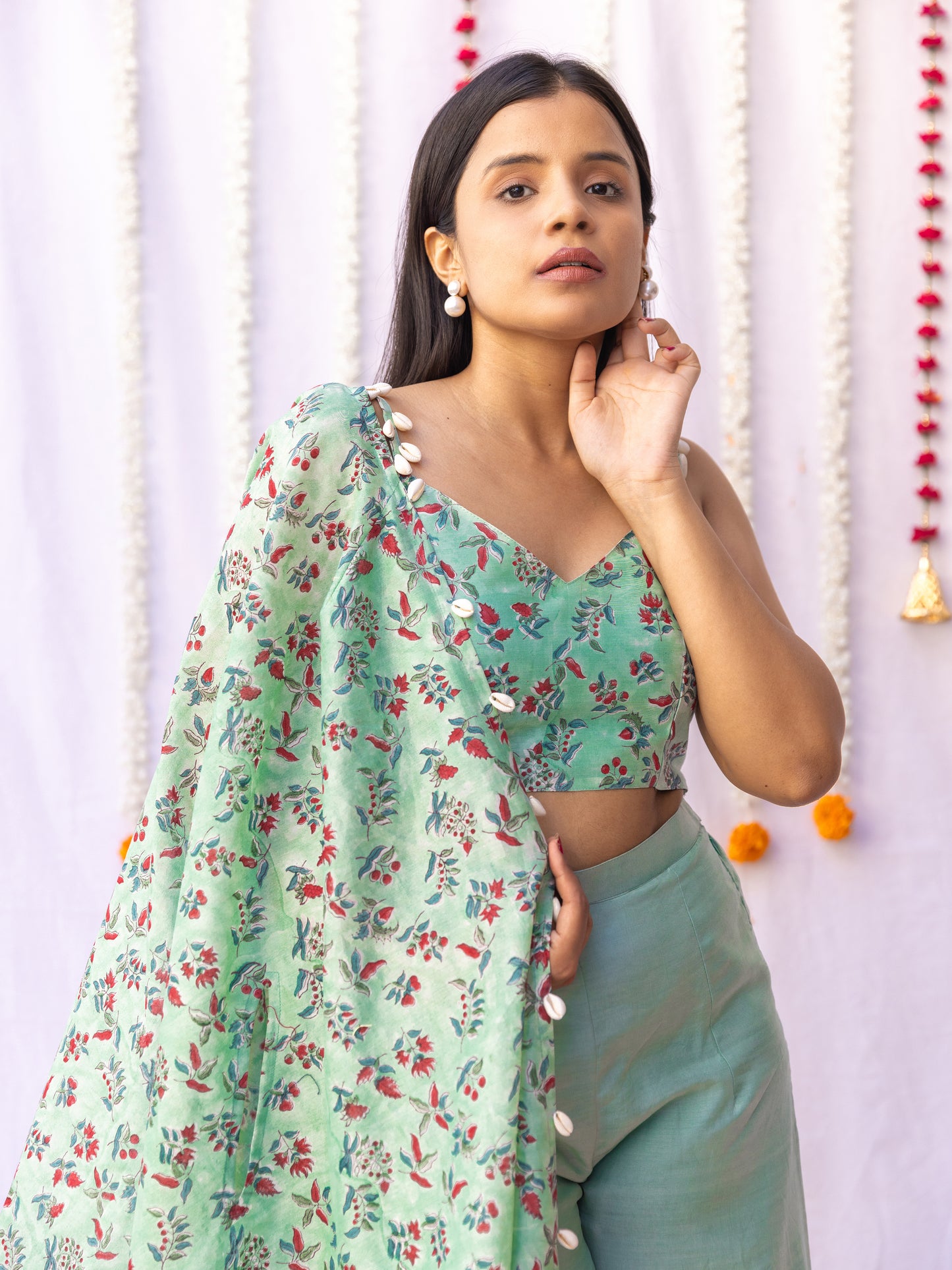 Titlee Green Chanderi Cape Set