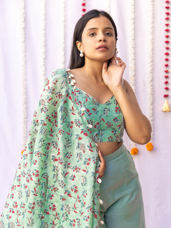 Titlee Green Chanderi Cape Set