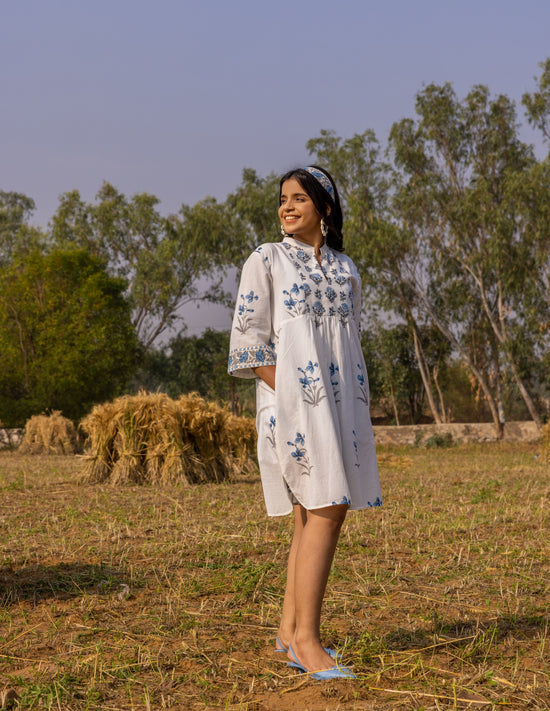 Fiona - White & Blue Dress