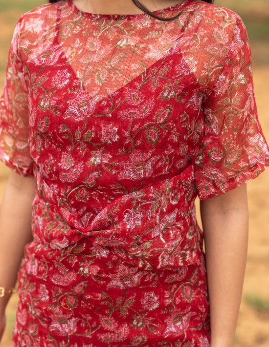 Dora - Red Straight Kota Doria Dress